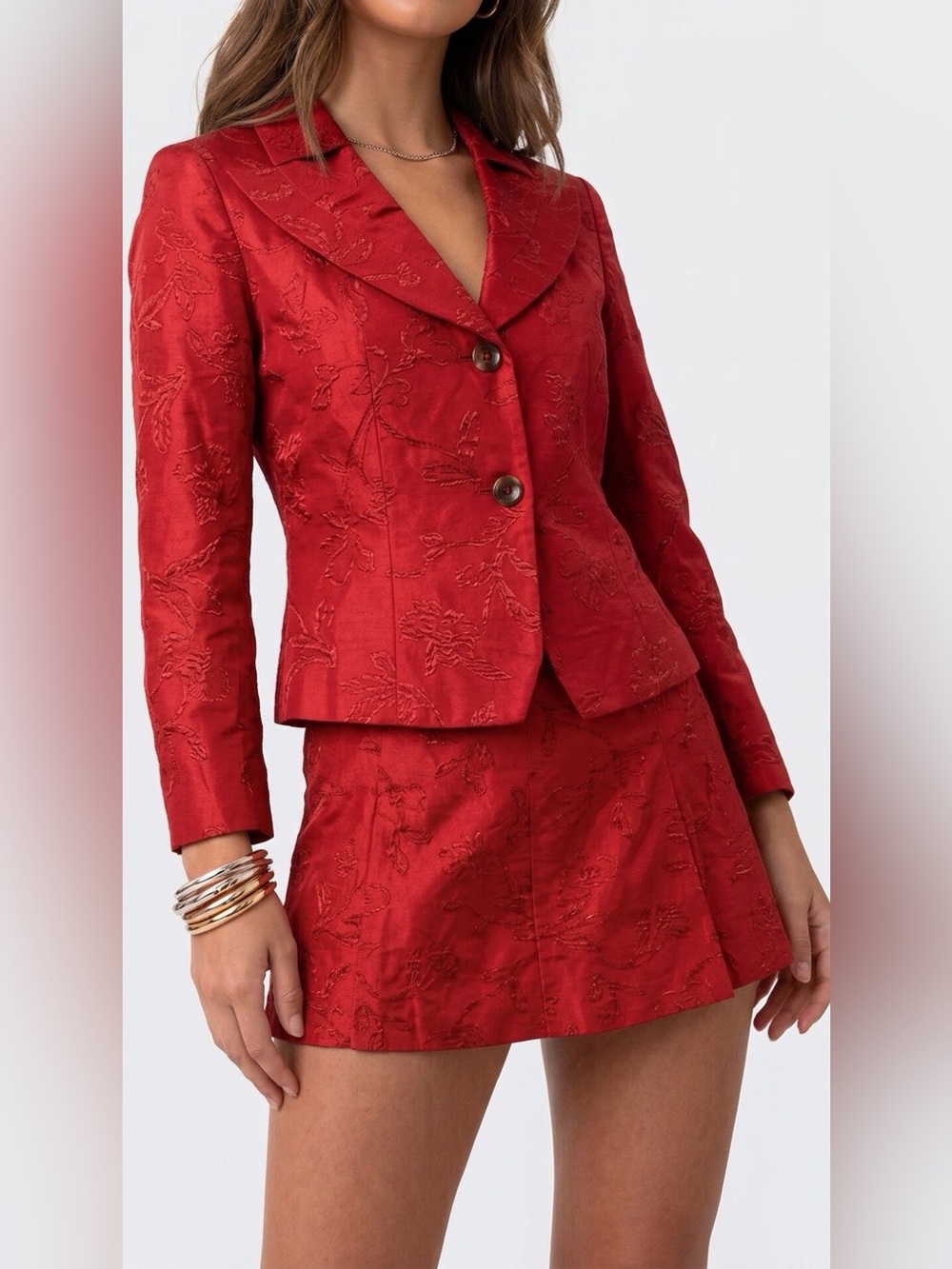 Zenobia Red Jacquard Suit | Chanel-Inspired Occasion Set | Size 6